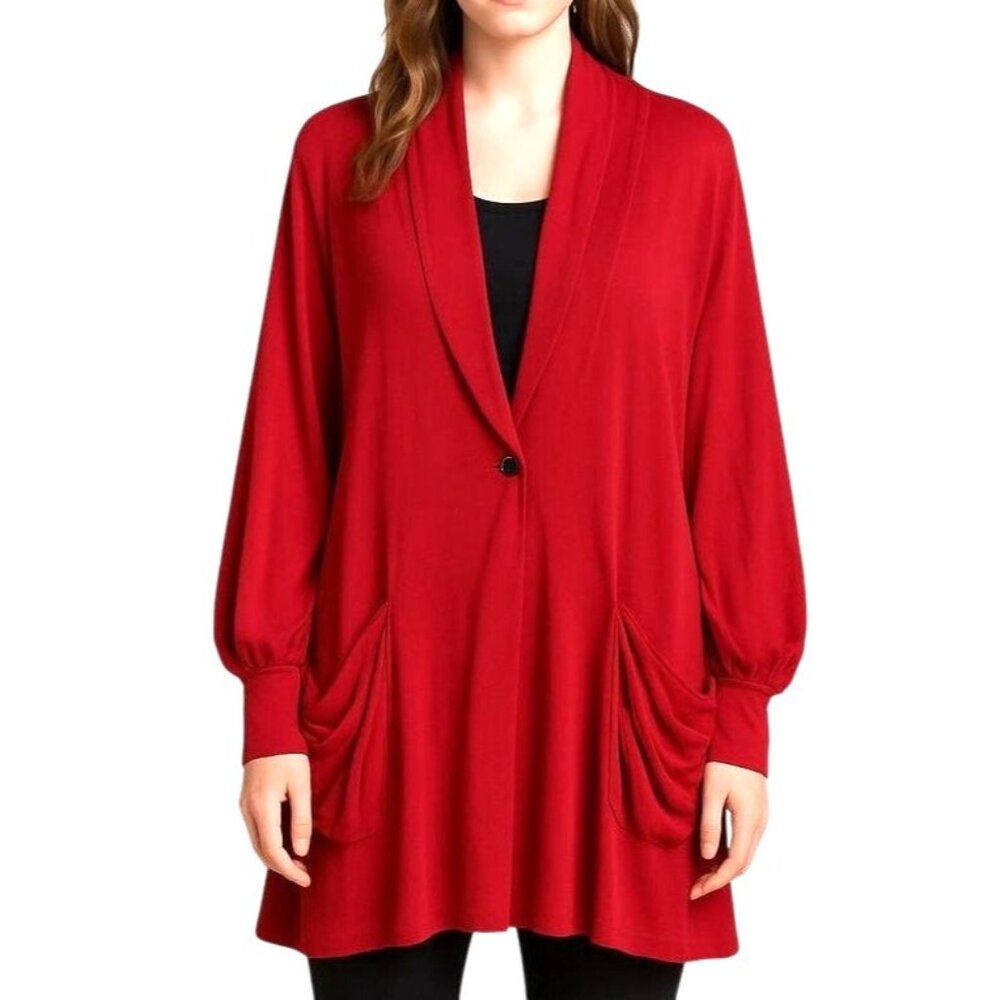 Truth + Style Mix Media Cardigan with Smocked Sleeves 1X (4446)